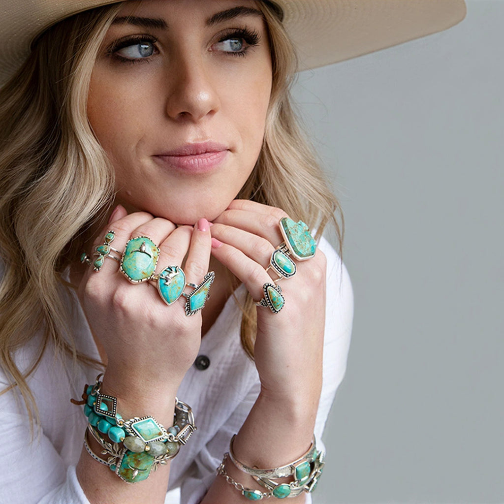 Anemone Blue Turquoise and Sterling Silver Statement Ring by Barse Jewelry