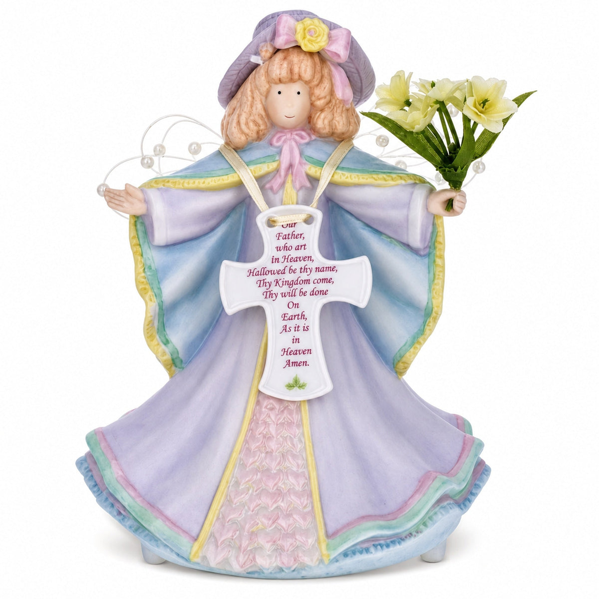 Angel with Cross Porcelain Musical Figurine - Lord's Prayer Decor 6.5 Inches Musical Figurines > Religious La Vie Bien Angel with Cross Porcelain Musical Figurine - Lord's Prayer Decor 6.5 Inches