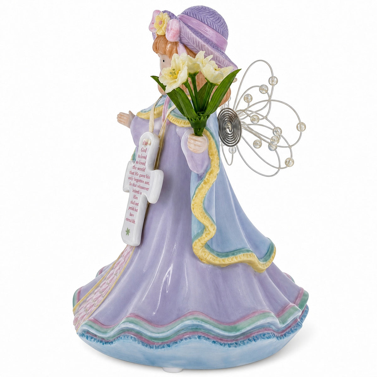 Angel with Cross Porcelain Musical Figurine - Lord's Prayer Decor 6.5 Inches Musical Figurines > Religious La Vie Bien Angel with Cross Porcelain Musical Figurine - Lord's Prayer Decor 6.5 Inches