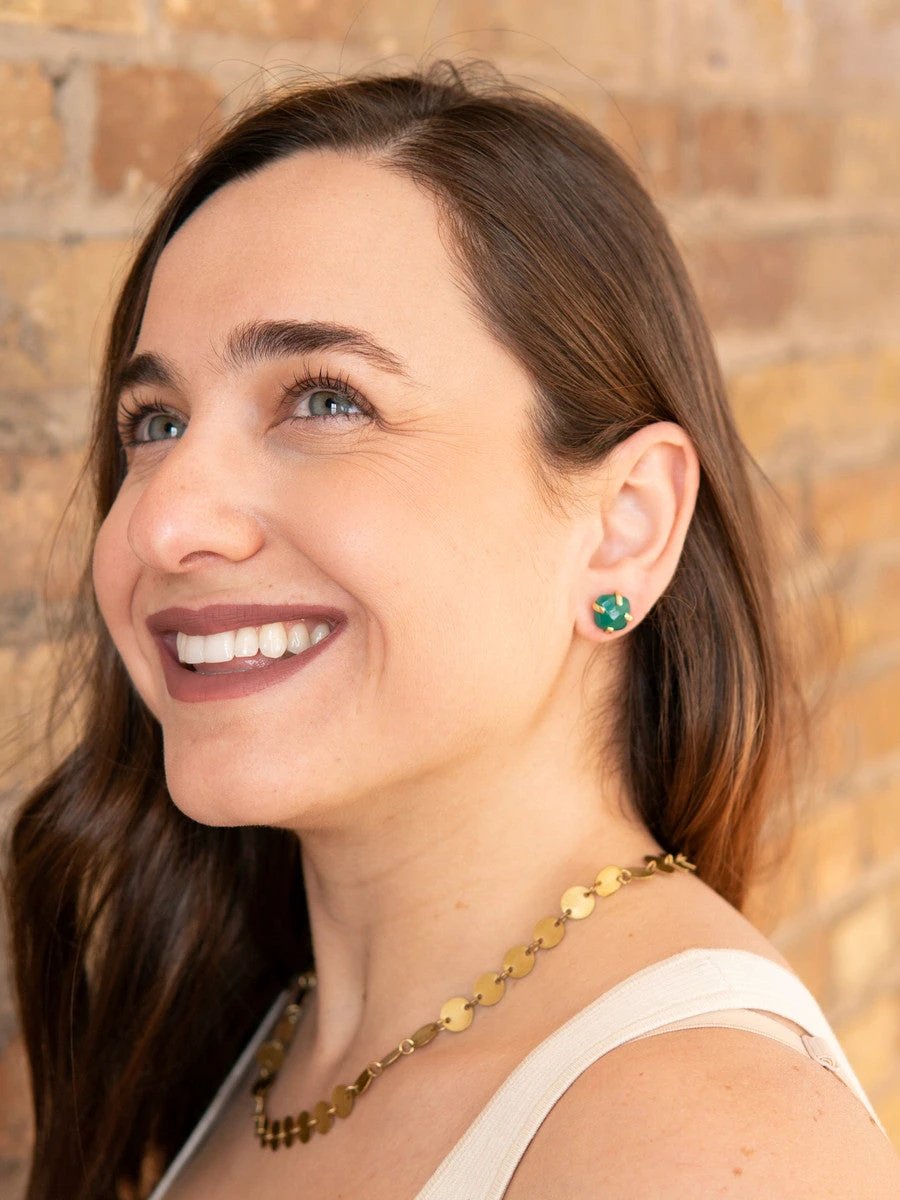 Encaged Green Onyx Studs by Fair Anita