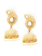 Anikas Creation Off-White & Gold-Polished Contemporary Jhumkas Anikas Creation La Vie Bien Anikas Creation Off-White & Gold-Polished Contemporary Jhumkas