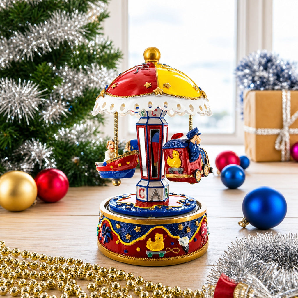 Animated Musical Carousel Figurine - Moving Train Airplane Boat Music Box Musical Figurines > Children La Vie Bien Animated Musical Carousel Figurine - Moving Train Airplane Boat Music Box