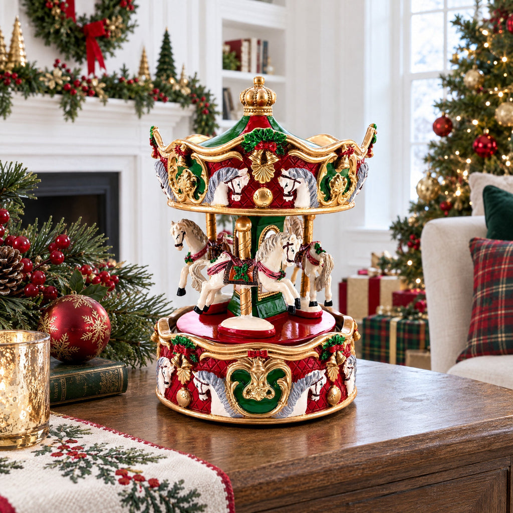 Animated Musical Christmas Carousel Figurine - Rotating Horse Music Box Musical Figurines > Carousels La Vie Bien Animated Musical Christmas Carousel Figurine - Rotating Horse Music Box