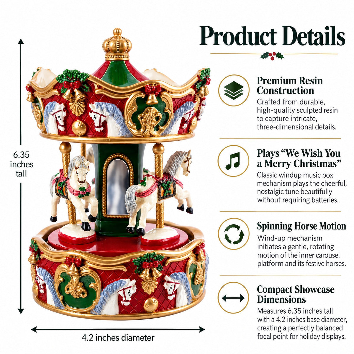 Animated Musical Christmas Carousel Figurine - Rotating Horse Music Box Musical Figurines > Carousels La Vie Bien Animated Musical Christmas Carousel Figurine - Rotating Horse Music Box