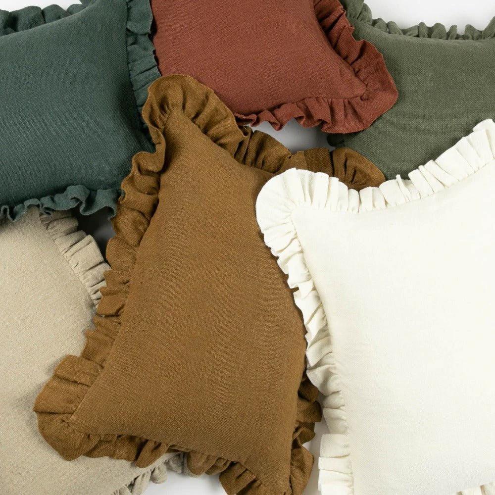 Anita Linen Solid Throw Pillow Cover, Cream Ruffled by White Cliff Studio