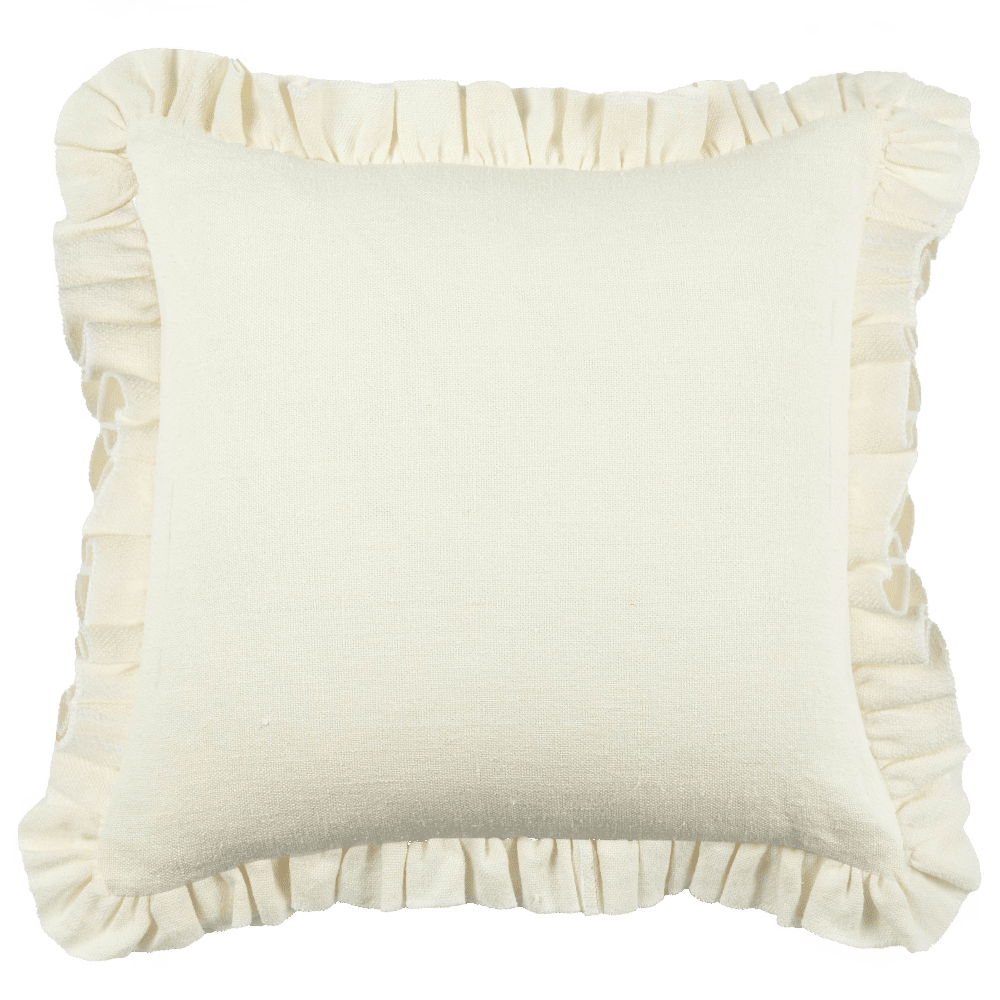 Anita Linen Solid Throw Pillow Cover, Cream Ruffled by White Cliff Studio