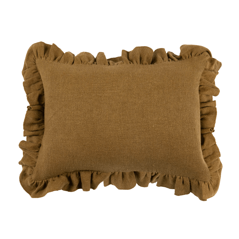 Anita Linen Solid Throw Pillow Cover, Mustard Ruffled by White Cliff Studio