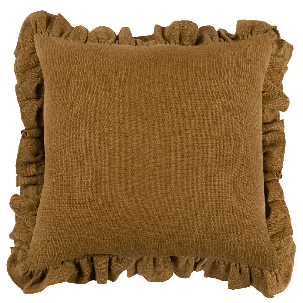 Anita Linen Solid Throw Pillow Cover, Mustard Ruffled by White Cliff Studio