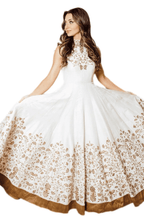 Anita White Gown with Embroidered Torso and Hem by Raas