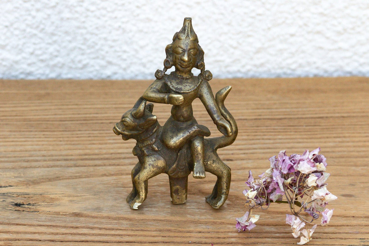 Antique Bronze Deity Figure on Nandi Bull Figurine La Vie Bien Antique Bronze Deity Figure on Nandi Bull