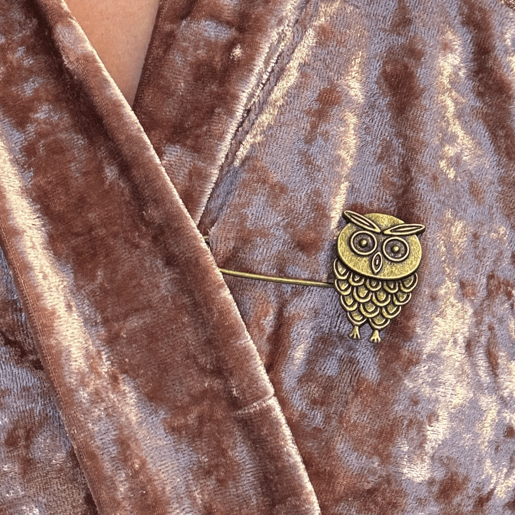 Antique Bronze Owl Safety Pin Brooch | Shawl Pin