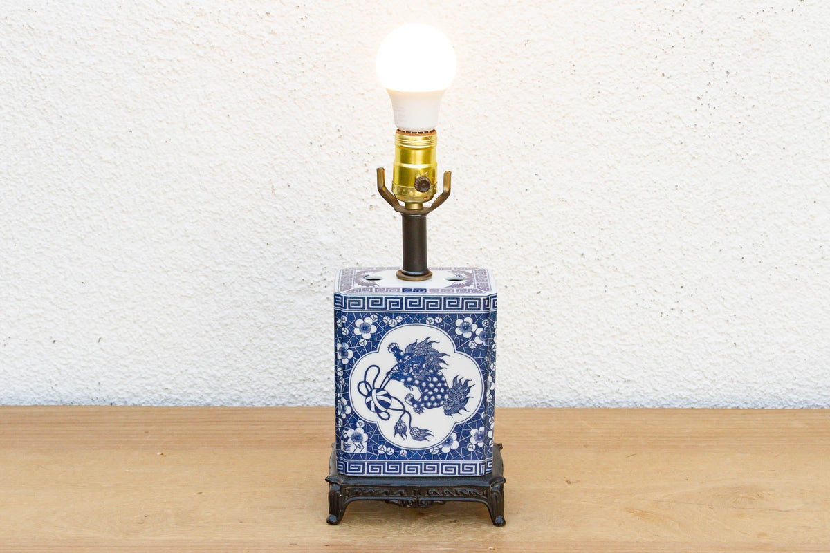 Antique Celestial Kirin Blue & White Petite Lamp Table Lamps La Vie Bien Antique Celestial Kirin Blue & White Petite Lamp