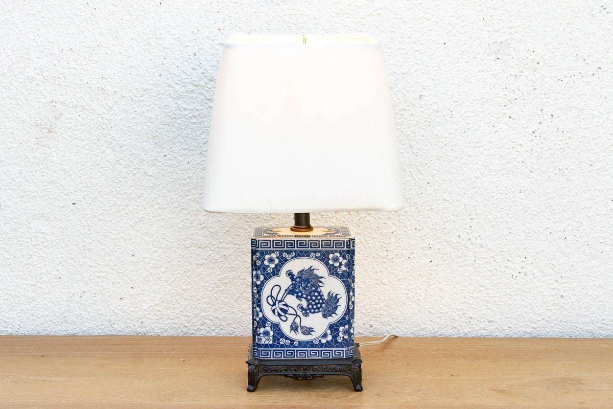 Antique Celestial Kirin Blue & White Petite Lamp Table Lamps La Vie Bien Antique Celestial Kirin Blue & White Petite Lamp