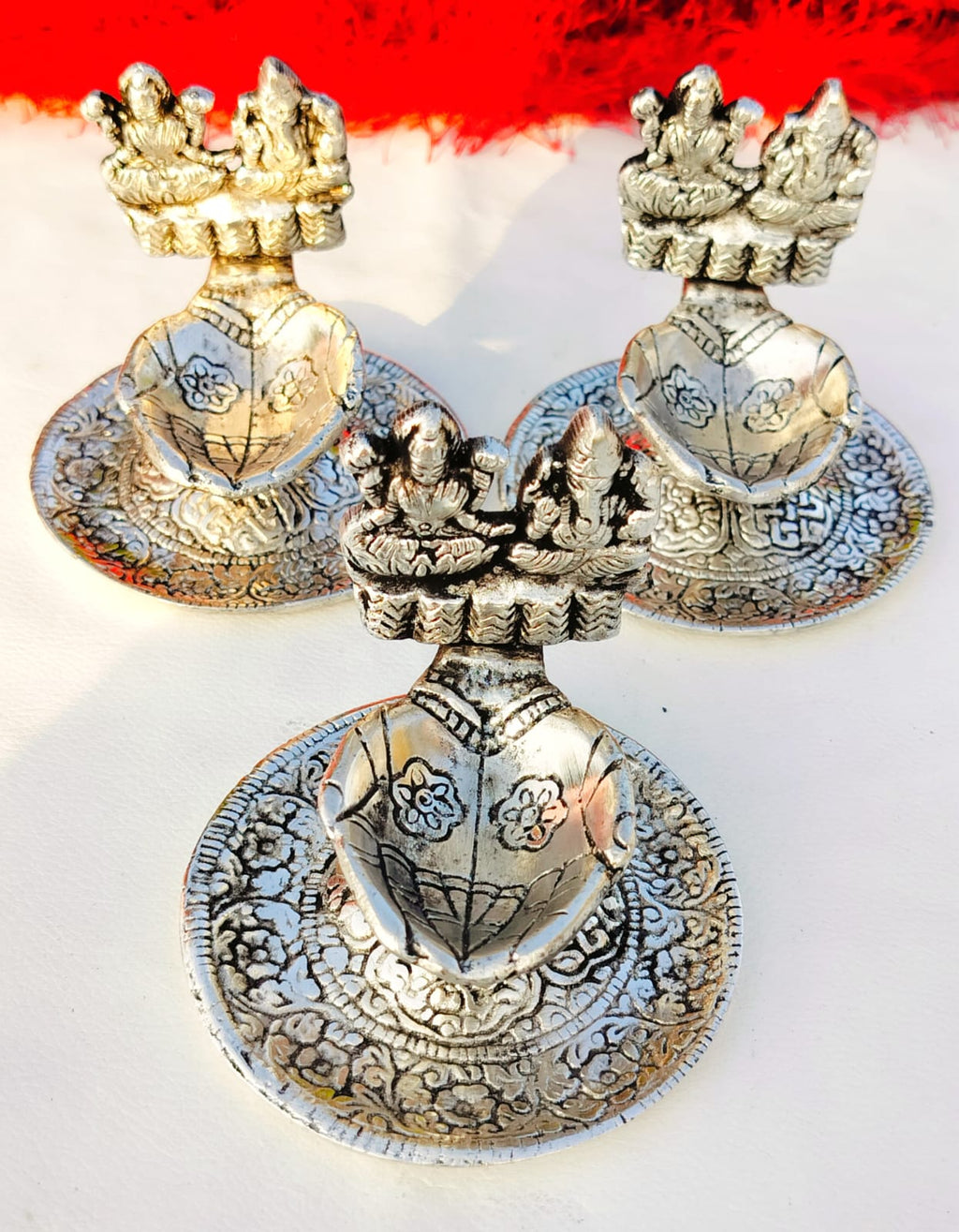 Antique Finish German Silver Laxmi Ganesh Diya La Vie Bien Antique Finish German Silver Laxmi Ganesh Diya