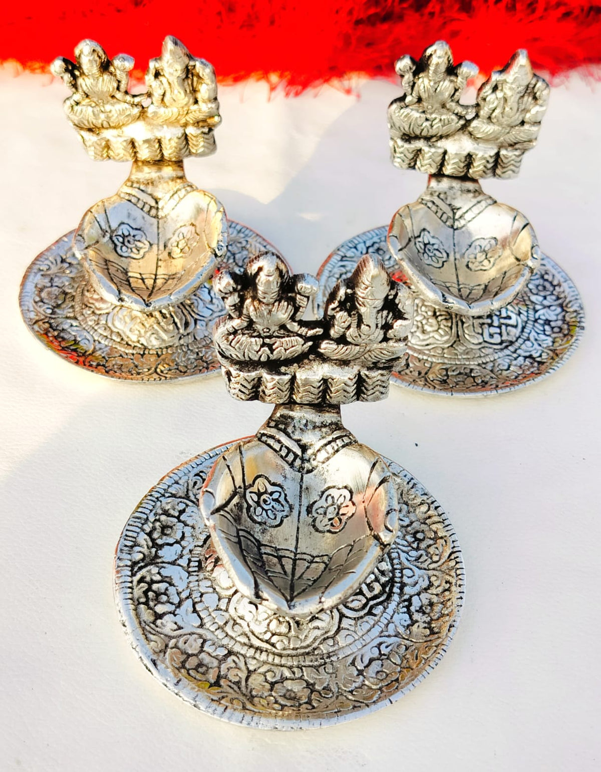 Antique Finish German Silver Laxmi Ganesh Diya La Vie Bien Antique Finish German Silver Laxmi Ganesh Diya
