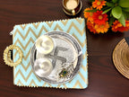 Antique Finish German Silver Tilak Thali Set with Chevron Gota Bag La Vie Bien Antique Finish German Silver Tilak Thali Set with Chevron Gota Bag