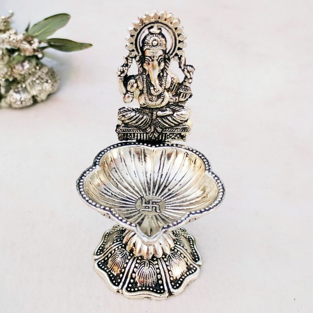 Antique German Silver Ganesh Diya La Vie Bien Antique German Silver Ganesh Diya