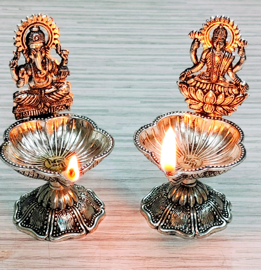 Antique German Silver Laxmi Diya La Vie Bien Antique German Silver Laxmi Diya