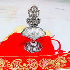 Antique German Silver Laxmi Diya La Vie Bien Antique German Silver Laxmi Diya