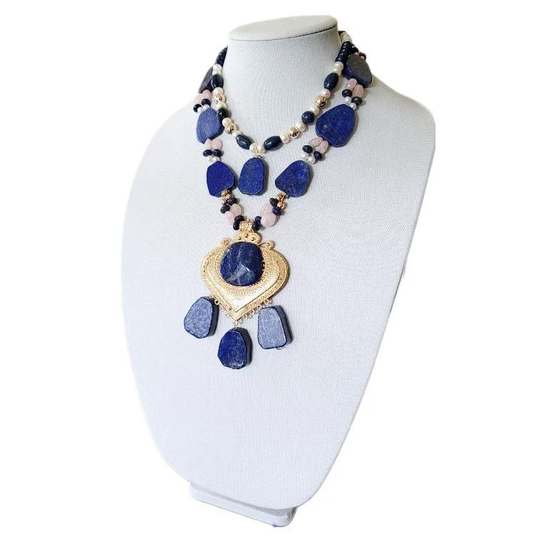 Antique Lapis Lazuli and Rose Gold Necklaxe