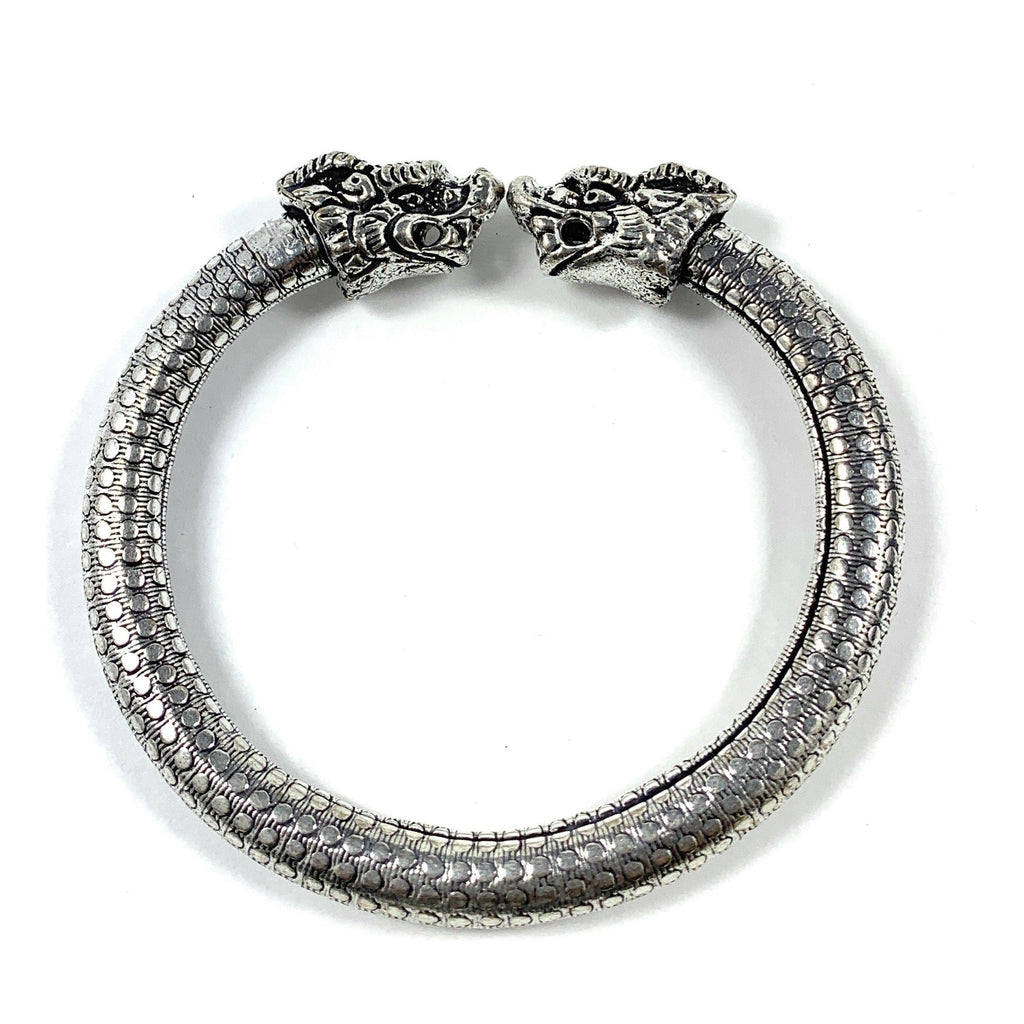 Antique Norse Bracelet With Lion Heads & Dotted Pattern
