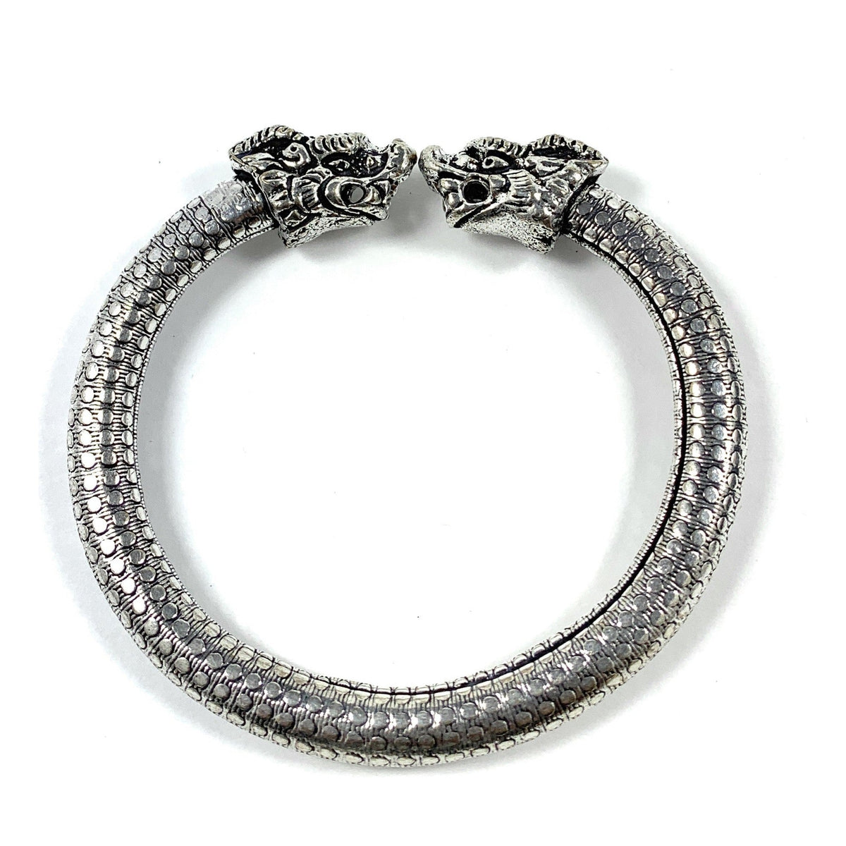Antique Norse Bracelet With Lion Heads & Dotted Pattern
