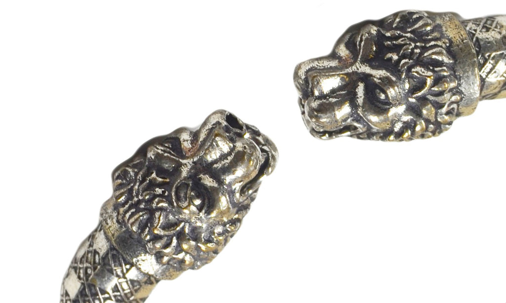 Antique Norse Lion Heads Viking Bracelet With Square Pattern Accessories La Vie Bien Antique Norse Lion Heads Viking Bracelet With Square Pattern