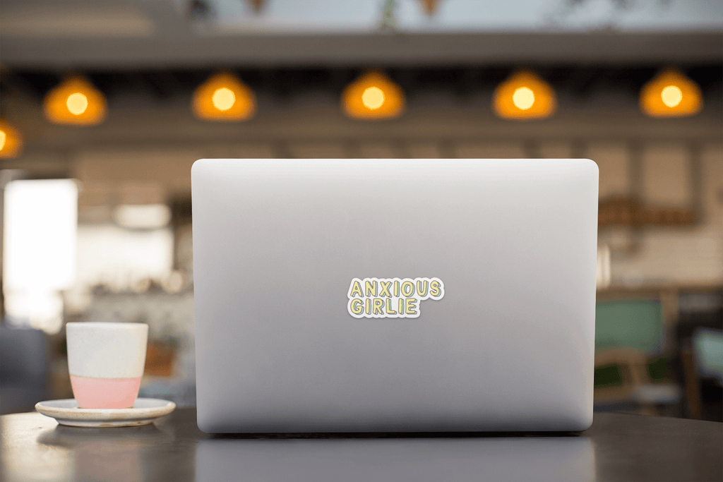 Anxious Girlie Funny Laptop Vinyl Sticker by Five Dot Post