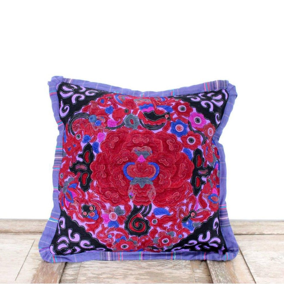 Applique Vintage Flower Handmade Cushion - Thailand Decor La Vie Bien Applique Vintage Flower Handmade Cushion - Thailand