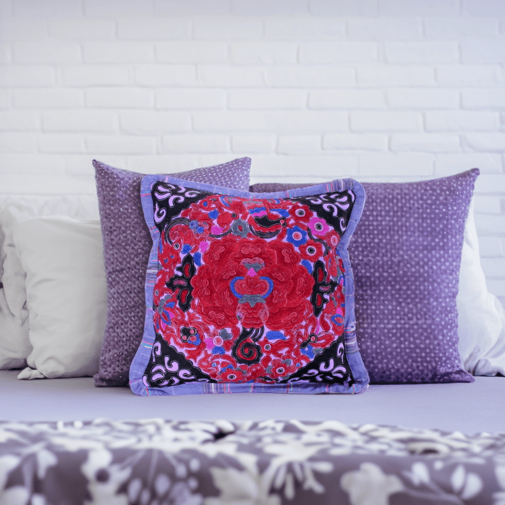 Applique Vintage Flower Handmade Cushion - Thailand Decor La Vie Bien Applique Vintage Flower Handmade Cushion - Thailand