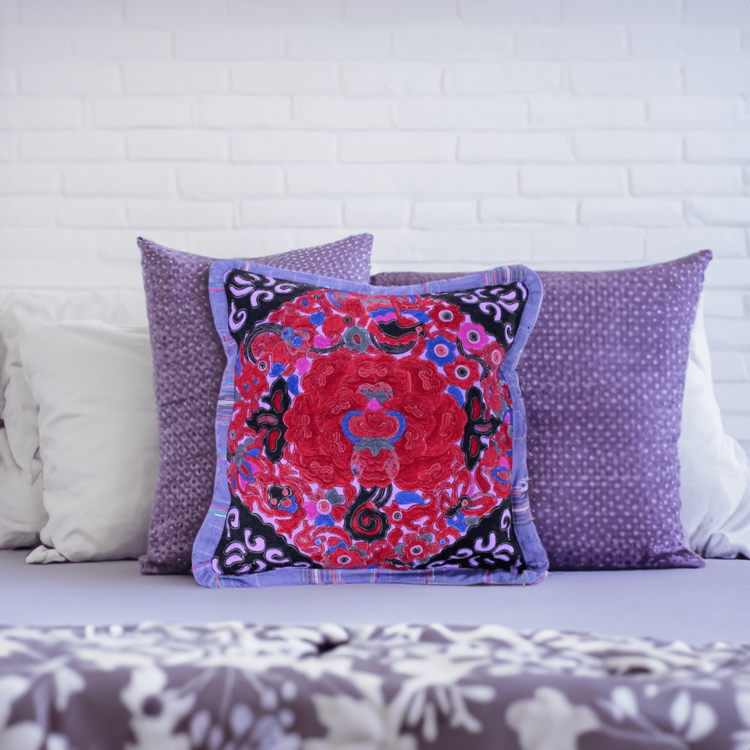 Applique Vintage Flower Handmade Cushion - Thailand Decor La Vie Bien Applique Vintage Flower Handmade Cushion - Thailand