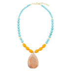 Apricot Fossil Blue Magnesite Golden Pendant Necklace by Barse Jewelry