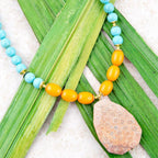 Apricot Fossil Blue Magnesite Golden Pendant Necklace by Barse Jewelry