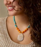 Apricot Fossil Blue Magnesite Golden Pendant Necklace by Barse Jewelry
