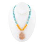 Apricot Fossil Blue Magnesite Golden Pendant Necklace by Barse Jewelry