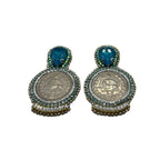 Aqua and Silver Coin Mazaheri Earrings Earrings La Vie Bien Aqua and Silver Coin Mazaheri Earrings