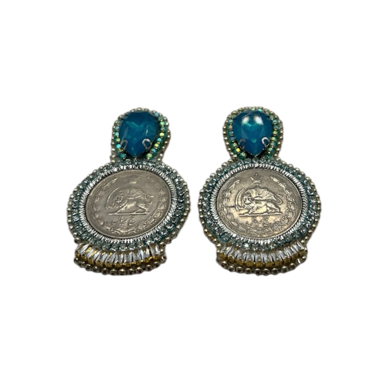 Aqua and Silver Coin Mazaheri Earrings Earrings La Vie Bien Aqua and Silver Coin Mazaheri Earrings
