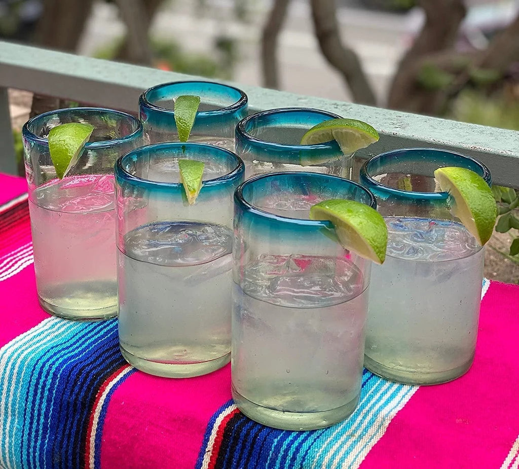 Aqua Rim Drinking Glasses - Set of 6 (14 oz each) by Dos Sueños