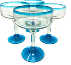 Aqua Rim Margarita Glasses - Set of 4 (16 oz each) by Dos Sueños