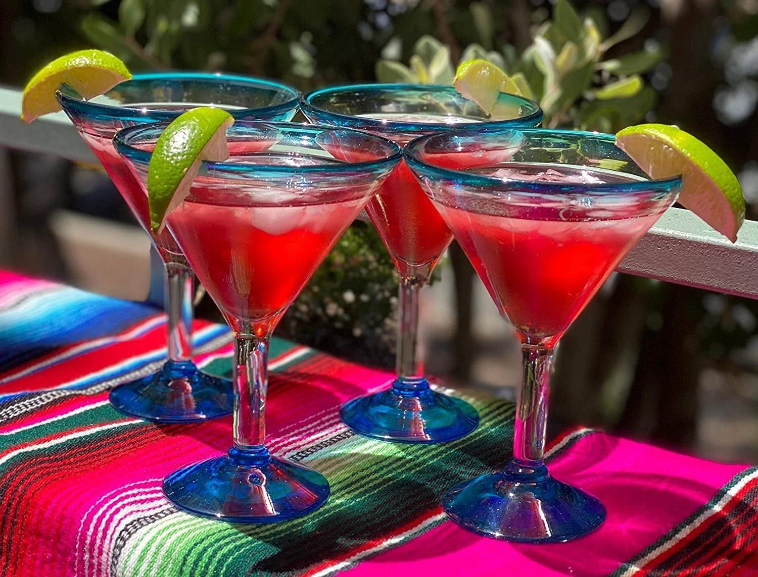 Aqua Rim Modern Margarita Glasses - Martini Style - Set of 4 (12 oz each) by Dos Sueños