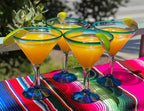 Aqua Rim Modern Margarita Glasses - Martini Style - Set of 4 (12 oz each) by Dos Sueños