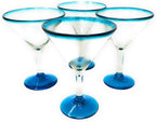 Aqua Rim Modern Margarita Glasses - Martini Style - Set of 4 (12 oz each) by Dos Sueños