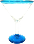 Aqua Rim Modern Margarita Glasses - Martini Style - Set of 4 (12 oz each) by Dos Sueños
