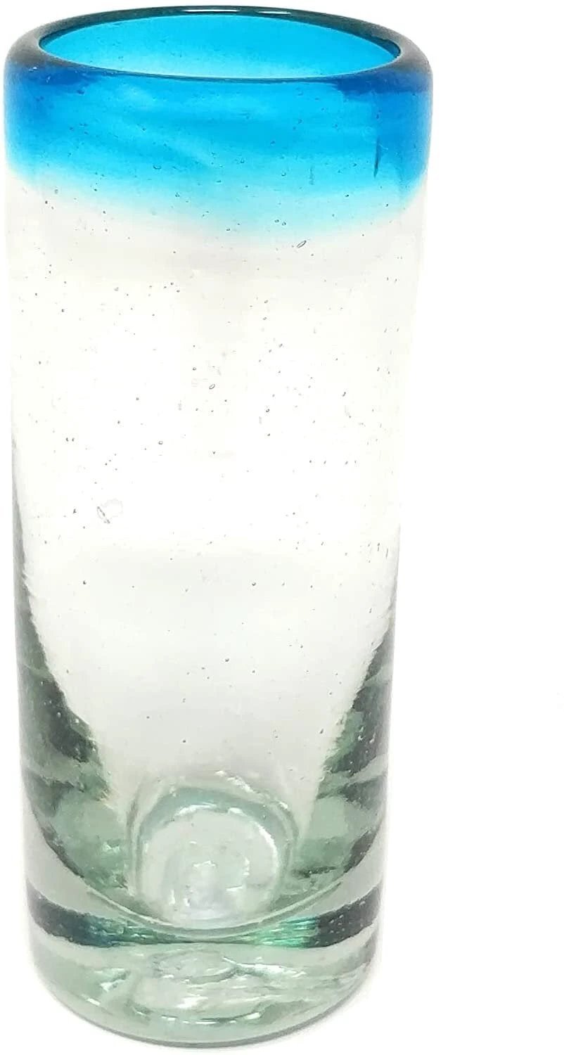 Aqua Rim Tequila Shot Glasses - Set of 6 (2 oz each) by Dos Sueños