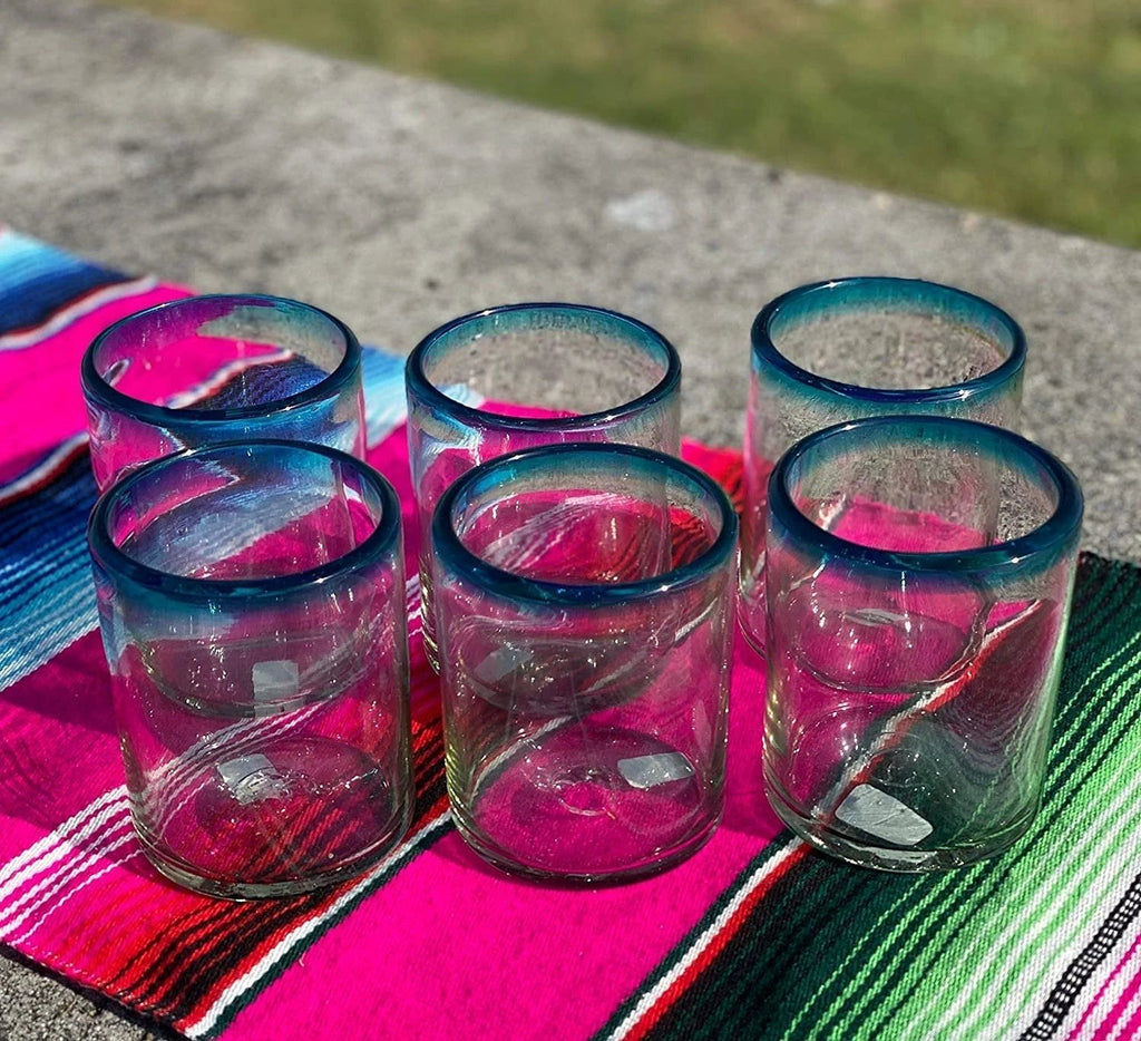 Aqua Rim Tumbler Glasses - Set of 6 (10 oz each) by Dos Sueños