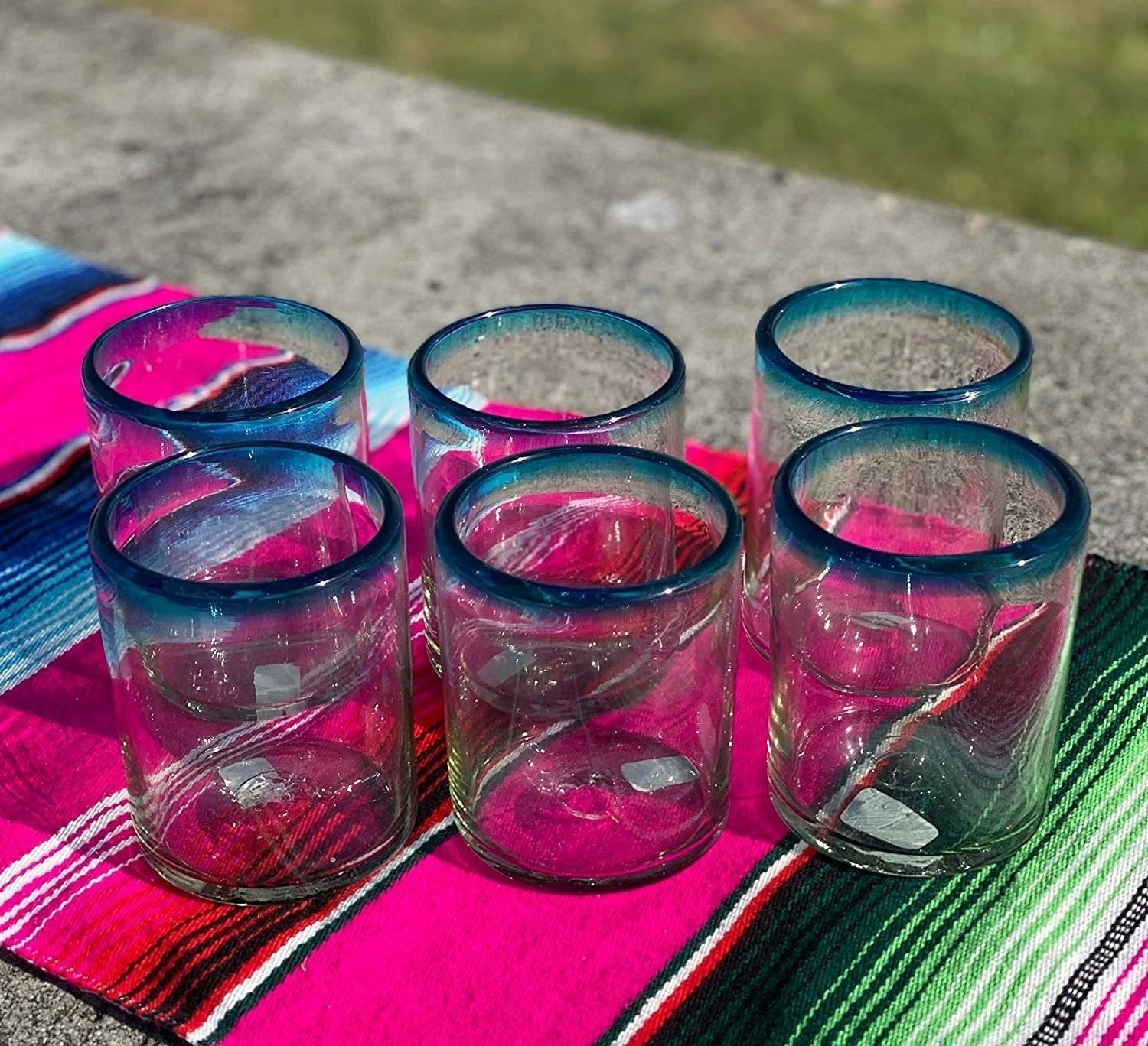 Aqua Rim Tumbler Glasses - Set of 6 (10 oz each) by Dos Sueños