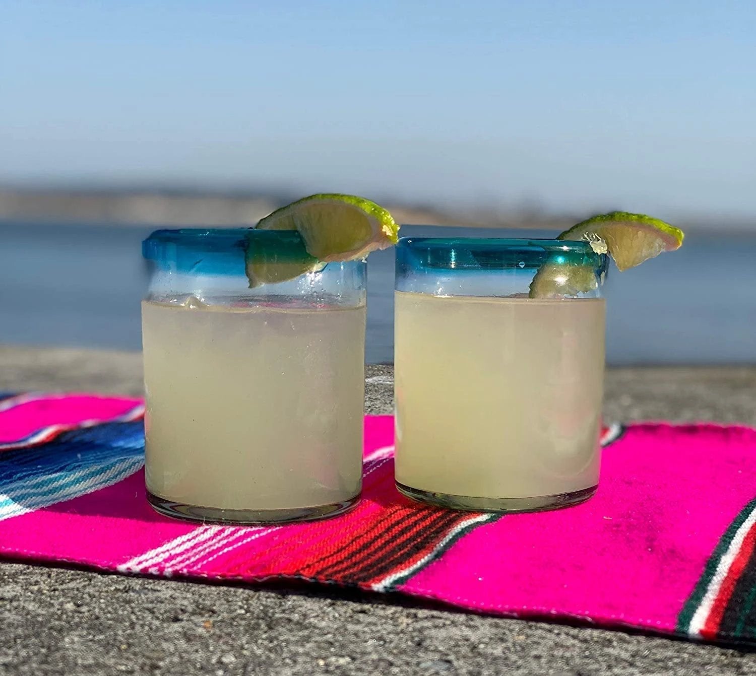 Aqua Rim Tumbler Glasses - Set of 6 (10 oz each) by Dos Sueños