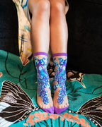 Aquamarine Peacock Sheer Crew Sock by Sock Candy