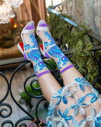 Aquamarine Peacock Sheer Crew Sock by Sock Candy