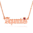 Aquarius Script Necklace With Swarovski Birthstone